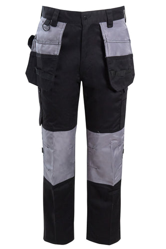 Shelikes Mens Combat Cargo Pockets Hard Wearing Work Trousers - Black/Grey