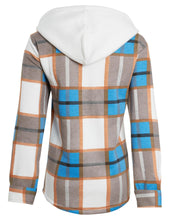 Load image into Gallery viewer, Womens Check Fleece Zip Up Hooded Shacket - Sky Blue/Brown
