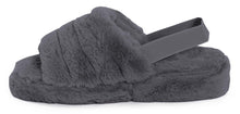 Load image into Gallery viewer, Womens Fluffy Faux Fur Peep Toe Slipper - Dark Grey
