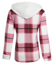 Load image into Gallery viewer, Womens Check Fleece Zip Up Hooded Shacket - Wine Check
