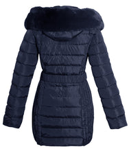 Load image into Gallery viewer, Shelikes Ladies Hooded Stitch Detail Zip Up Long Coat Jacket - Navy
