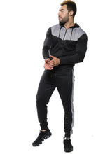 Load image into Gallery viewer, Mens Full Zip Hooded Skinny Fit Lightweight Tracksuit Set - Black/Grey (AV20-U)
