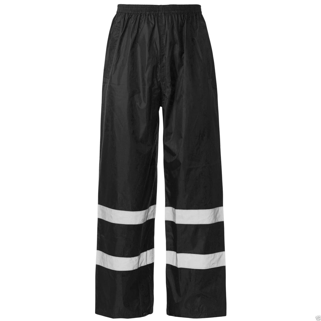 Mens Over Trouser Hi Vis Safety Waterproof Rain Work Pants - Black