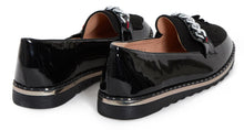 Load image into Gallery viewer, Ladies Chain Flat Sole Shiny Comfy Loafer Office Shoes - Black
