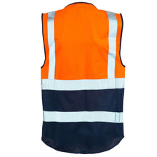 Load image into Gallery viewer, Hi Vis Vest with Phone &amp; ID Pockets 2 tone Waistcoat - Orange/Navy
