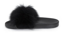 Load image into Gallery viewer, Womens Fur Summer Fluffy Sliders Flip Flops - Black
