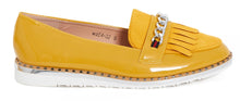 Load image into Gallery viewer, Ladies Chain Flat Sole Shiny Comfy Loafer Office Shoes - Yellow
