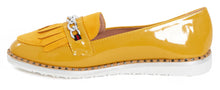 Load image into Gallery viewer, Ladies Chain Flat Sole Shiny Comfy Loafer Office Shoes - Yellow
