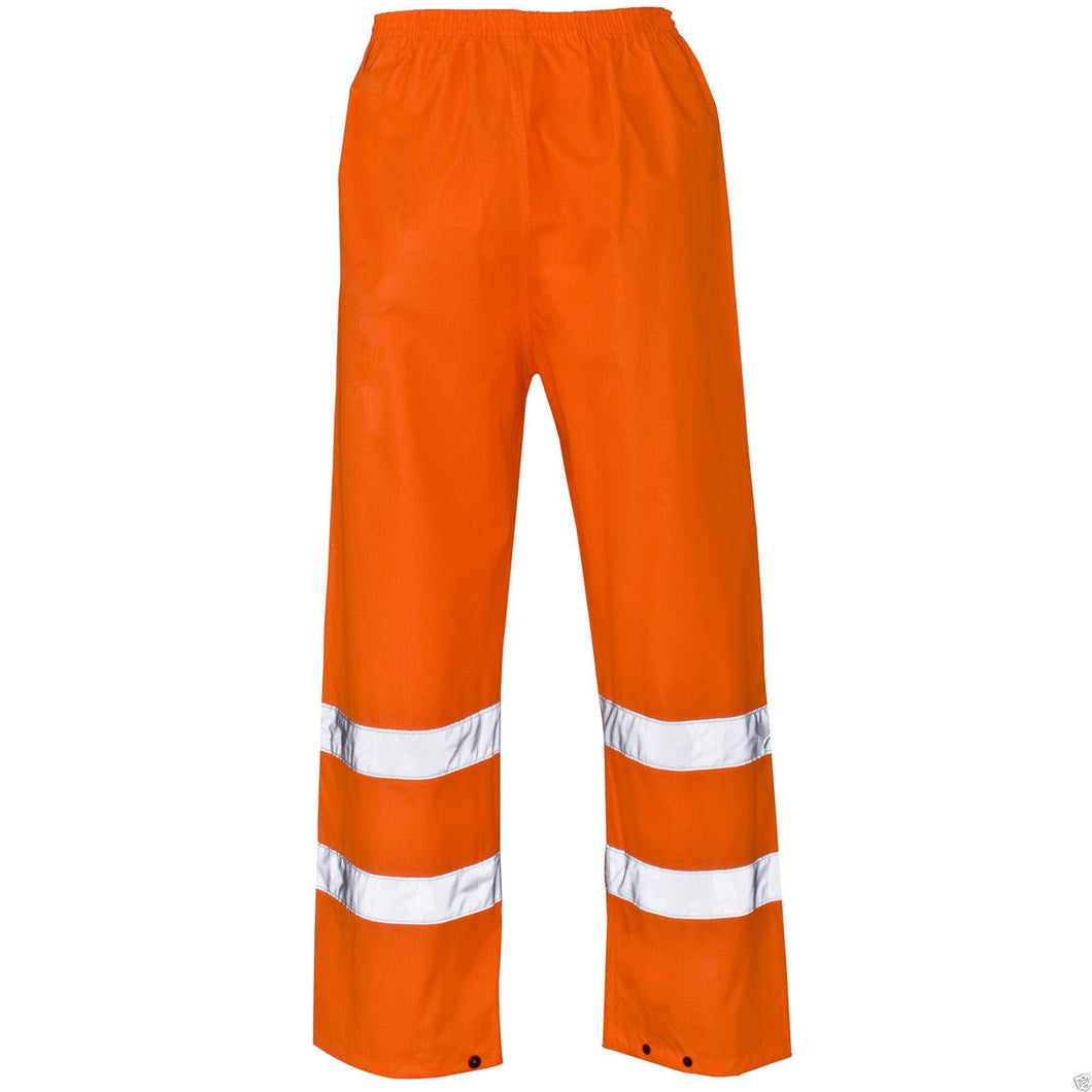 Mens Over Trouser Hi Vis Safety Waterproof Rain Work Pants - Orange