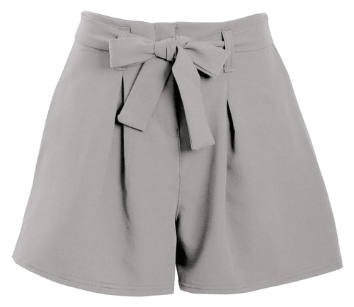 Ladies Mini Zip Pleated Casual Summer Shorts - Light Grey