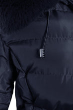 Load image into Gallery viewer, Shelikes Ladies Hooded Stitch Detail Zip Up Long Coat Jacket - Navy
