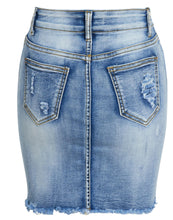 Load image into Gallery viewer, Ladies Ripped Distressed Frayed Jeans Acid Wash Denim Mini Skirt - Blue
