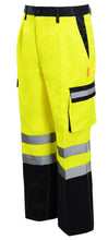 Load image into Gallery viewer, Mens Hi Vis Viz Workwear Safety Trousers Combat Bottoms - Yellow/Navy
