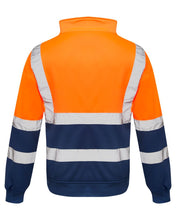 Load image into Gallery viewer, Mens Long Sleeve Quarter Zip Hi Vis Fleece Sweatshirt - Orange 2 Tone
