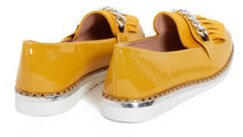 Load image into Gallery viewer, Ladies Chain Flat Sole Shiny Comfy Loafer Office Shoes - Yellow
