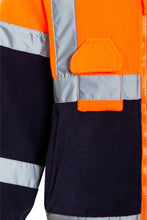 Load image into Gallery viewer, Mens Hi Vis Fleece Full Zip Warm 2 Side Reflective Jacket - Orange/Navy
