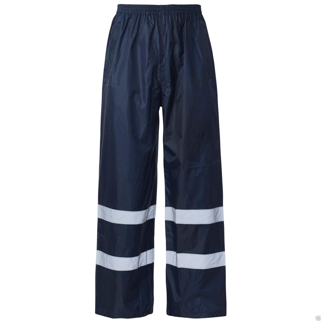 Mens Over Trouser Hi Vis Safety Waterproof Rain Work Pants - Navy