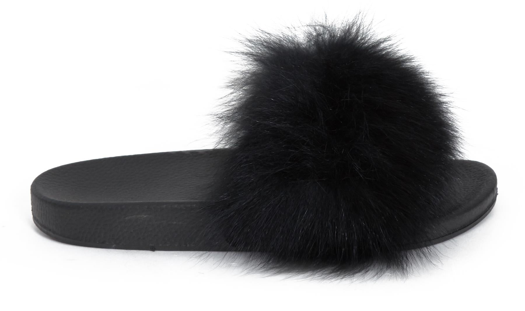 Womens black hot sale fluffy sliders