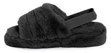 Load image into Gallery viewer, Womens Fluffy Faux Fur Peep Toe Slipper - Black
