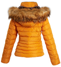 Load image into Gallery viewer, Shelikes Womens Faux Fur Hooded Zip Up Jacket - Mustard
