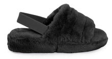 Load image into Gallery viewer, Womens Fluffy Faux Fur Peep Toe Slipper - Black
