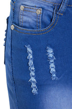 Load image into Gallery viewer, Ladies Ripped Distressed Frayed Mid Blue Denim Mini Skirt - Blue
