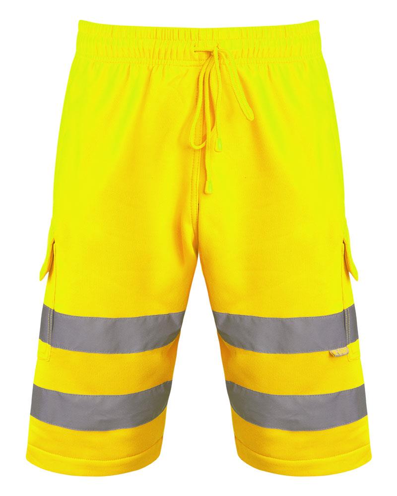 Mens Hi Visibility Combat Style Cargo Pocket Work Wear Shorts - Yellow