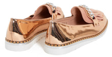 Load image into Gallery viewer, Ladies Chain Flat Sole Shiny Comfy Loafer Office Shoes - Champagne
