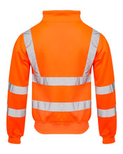 Load image into Gallery viewer, Mens Long Sleeve Quarter Zip Hi Vis Fleece Sweatshirt - Orange Plain
