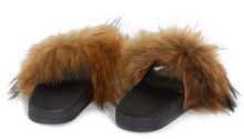 Load image into Gallery viewer, Womens Fur Summer Fluffy Sliders Flip Flops - Brown
