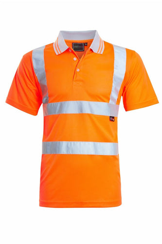 Mens Hi Vis VIZ Visibility Polo Two Tone Workwear T-Shirt - Orange(St-39E)