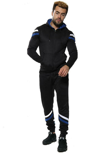 Mens Tracksuit Zip Up Hoodie Slim Fit Pants Set - Black (AV20-K)