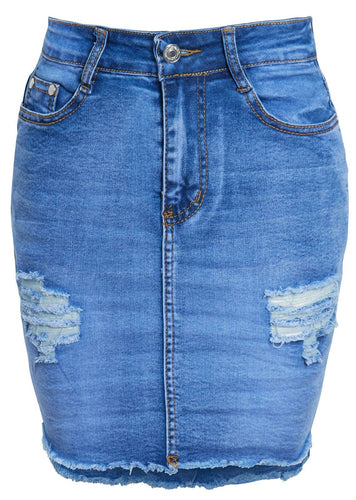 Shelikes Ladies Ripped Distressed Frayed Denim Short Mini Skirt - Blue