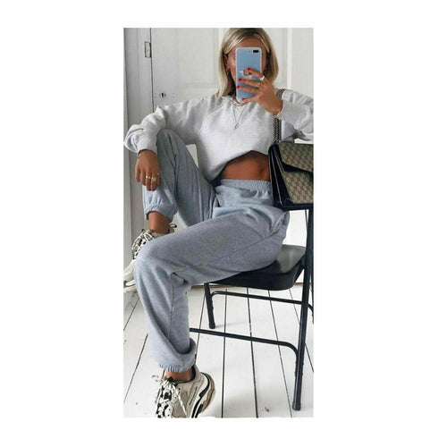 Womens Cuffed Lounge Wear Sweatpants - Grey