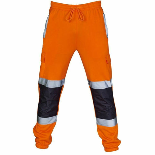 Mens Hi Vis Viz 2 Tone Jogging Bottoms Combat Trousers - Orange/Navy