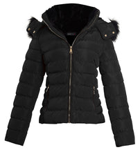 Load image into Gallery viewer, Shelikes Womens Faux Fur Hooded Zip Up Jacket - Black
