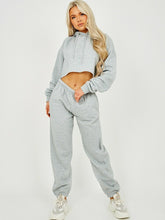 Load image into Gallery viewer, Womens Activewear Long Sleeve Crop Top Joggers Set Tracksuit - Grey
