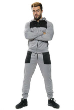 Load image into Gallery viewer, Mens Tracksuit Zip Up Hoodie Slim Fit Pants Set - Grey/Black (AV20-V)
