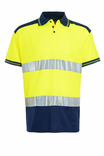 Mens Hi Vis VIZ Visibility Polo Two Tone Workwear T-Shirt - Yellow(CPK)