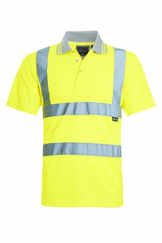 Mens Hi Vis VIZ Visibility Polo Two Tone Workwear T-Shirt - Yellow(St-39E)
