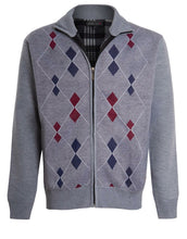 Load image into Gallery viewer, Shelikes Mens Diamond Pattern Fur Line Zip Up Cardigan - Grey
