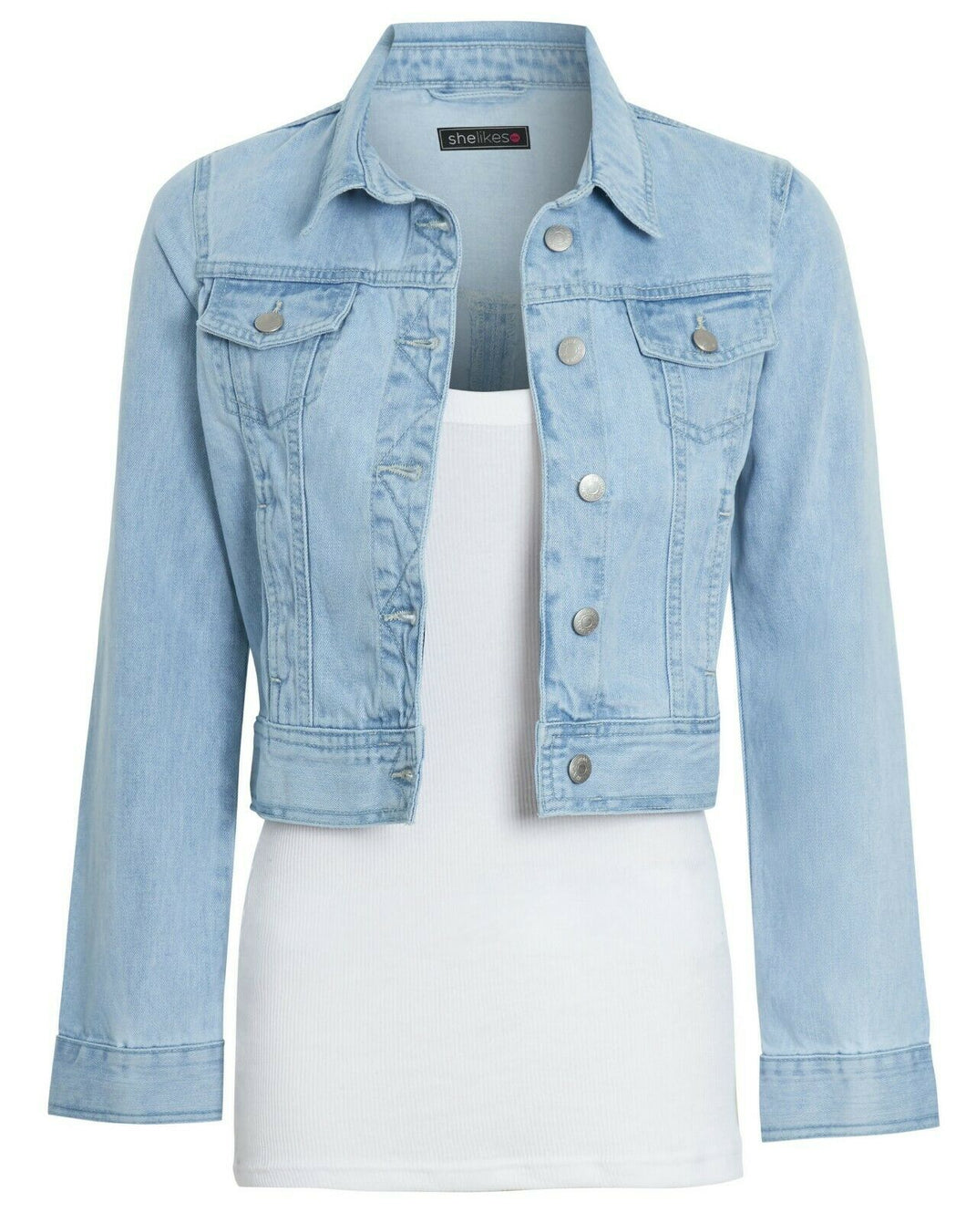 Shelikes Ladies Denim Crop Style Jacket - Bleach