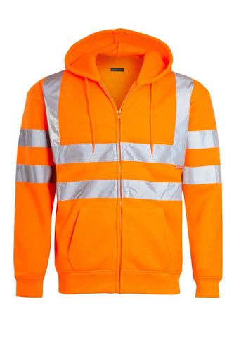 Mens Zip Up Fleece Hooded Hi Viz Visibility Sweatshirt - Orange