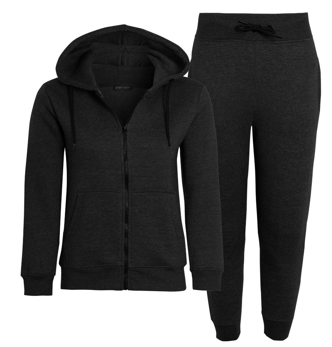 New Kids Fleece Hoodie Top & Bottoms Joggers Tracksuit Set - Black