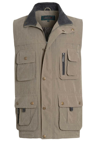 Mens Safari Hiking Fishing Walk Sleeveless Waistcoat Jacket - Feildman/Taupe