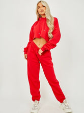 Load image into Gallery viewer, Womens Activewear Long Sleeve Crop Top Joggers Set Tracksuit - Red
