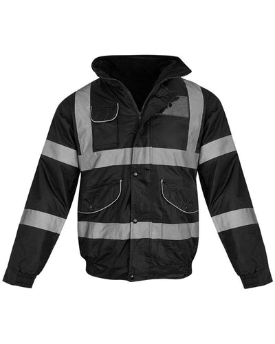 Hi Vis Visibility Bomber Workwear Security Hooded Waterproof Jacket - Black (171)