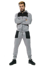 Load image into Gallery viewer, Mens Full Zip Hooded Skinny Fit Lightweight Tracksuit Set - Grey/Black (AV20-V)
