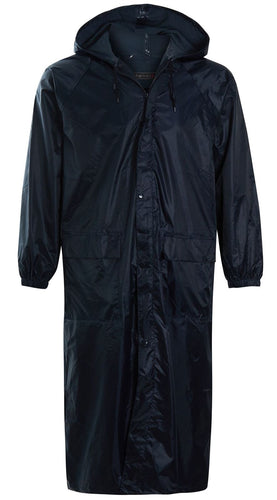 Mens Waterproof Hooded Mac Trench Long Coat - Navy Long Coat