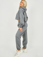 Load image into Gallery viewer, Womens Activewear Long Sleeve Crop Top Joggers Set Tracksuit - Charcoal
